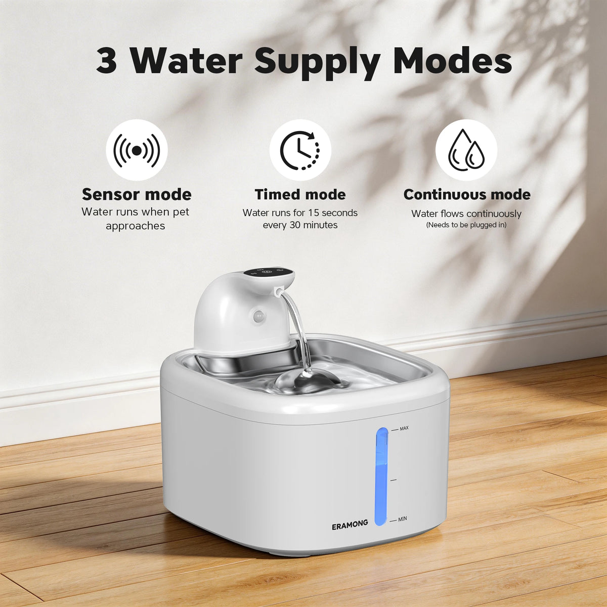 Automatic Cat Water Dispenser 118Oz/3.5L with Motion Sensor And Multiple Modes, Stainless Steel Tray Wireless Cat Fountain USB Rechargeable for Indoor Use, Pet Water Fountain with 2 Filter Cartridges