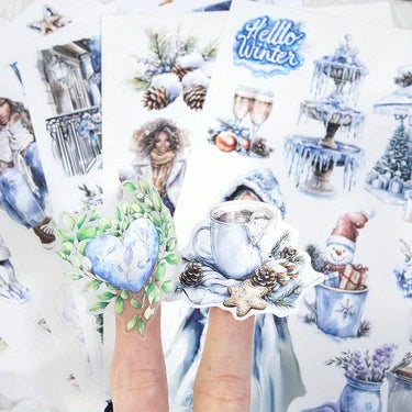 6 Pack 120 Sheets A5 Winter Wonderland Sticker Book, PET Pre Cut Vintage Decals for Journaling, Scrapbooking DIY Craft Supplies