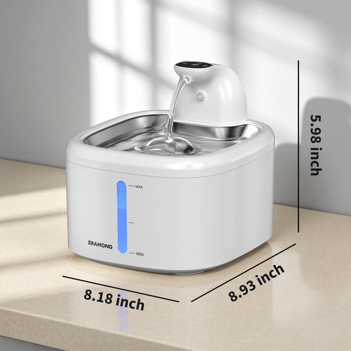 Automatic Cat Water Dispenser 118Oz/3.5L with Motion Sensor And Multiple Modes, Stainless Steel Tray Wireless Cat Fountain USB Rechargeable for Indoor Use, Pet Water Fountain with 2 Filter Cartridges