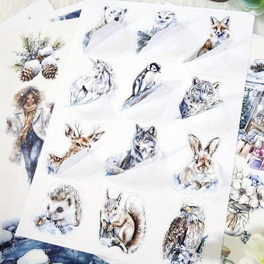 6 Pack 120 Sheets A5 Winter Wonderland Sticker Book, PET Pre Cut Vintage Decals for Journaling, Scrapbooking DIY Craft Supplies