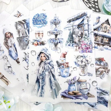 6 Pack 120 Sheets A5 Winter Wonderland Sticker Book, PET Pre Cut Vintage Decals for Journaling, Scrapbooking DIY Craft Supplies