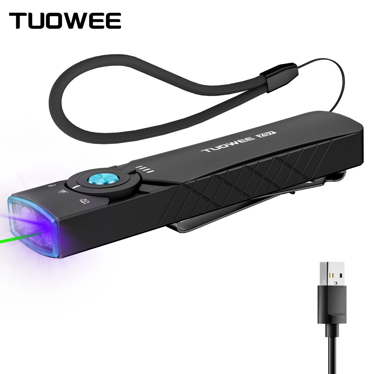 1500 Lumens Multifunctional EDC Flashlight IPX6 Waterproof 3 Light Sources White Light 365nm UV Light Green Laser Beam Magnetic Base Rechargeable Pocket Torch for Car Repair Pet Stain Detection Camping Presentation