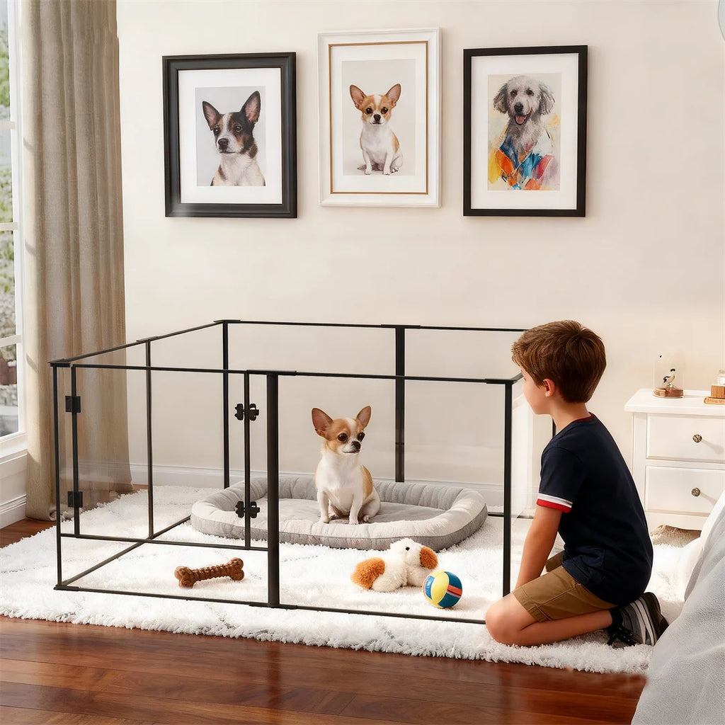 8 Panels Acrylic Dog Playpen Indoor Pet Exercise Fence Whelping Pen Box for Puppies Rabbits Small Animals Clear Pet Play Area