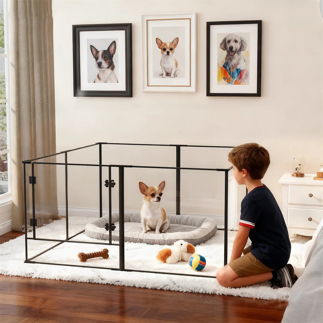 8 Panels Acrylic Dog Playpen Indoor Pet Exercise Fence Whelping Pen Box for Puppies Rabbits Small Animals Clear Pet Play Area