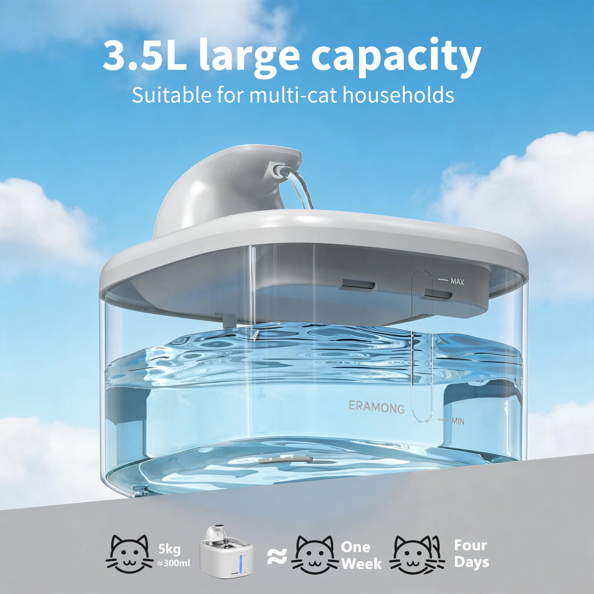 Automatic Cat Water Dispenser 118Oz/3.5L with Motion Sensor And Multiple Modes, Stainless Steel Tray Wireless Cat Fountain USB Rechargeable for Indoor Use, Pet Water Fountain with 2 Filter Cartridges