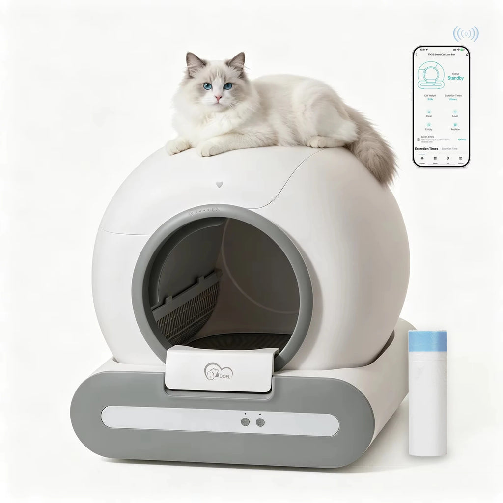 DOEL 2026 New Smart Self-Cleaning Cat Litter Box, 65L Large Space Automatic Cat Toilet, App Control, Only Support 2.4G WiFi, Compatible with Tofu and Mixed Cat Litter, Filter A Included Only, Suitable for Pet Lovers