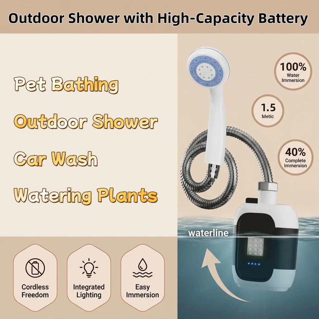 USB Rechargeable Portable Electric Shower Pump for Camping Outdoor Pet Wash Garden Cleaning Dormitory - Essential Shower Utility Tool