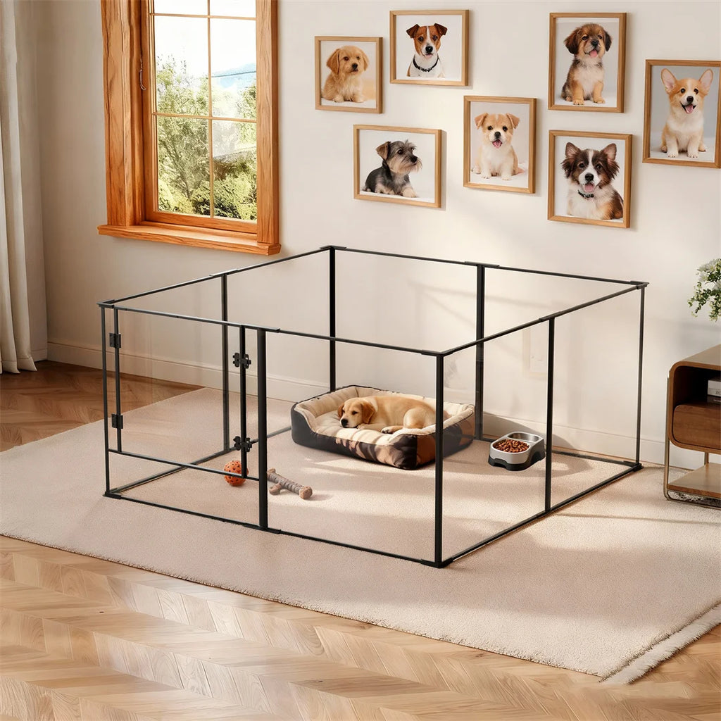 8 Panels Acrylic Dog Playpen Indoor Pet Exercise Fence Whelping Pen Box for Puppies Rabbits Small Animals Clear Pet Play Area