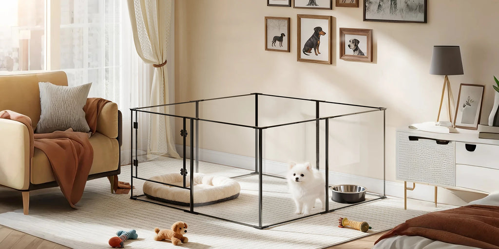 8 Panels Acrylic Dog Playpen Indoor Pet Exercise Fence Whelping Pen Box for Puppies Rabbits Small Animals Clear Pet Play Area