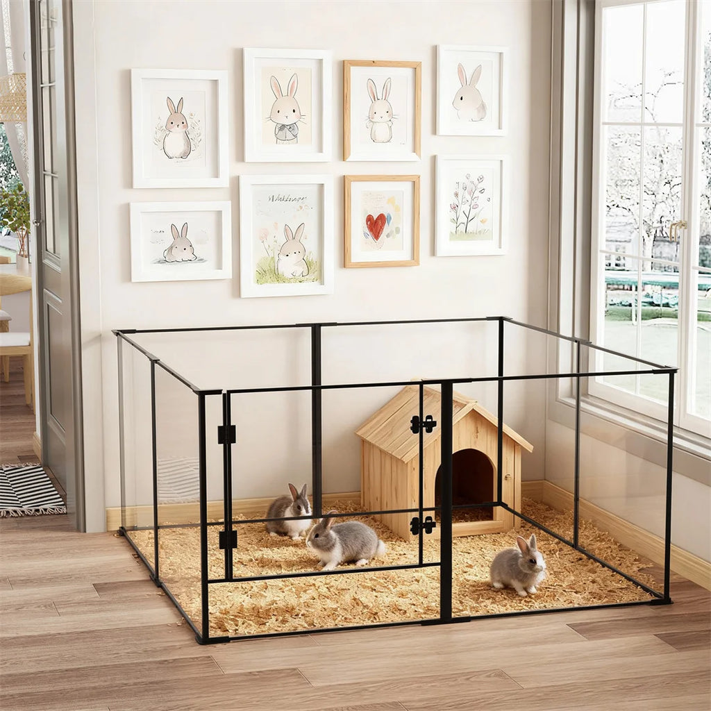 8 Panels Acrylic Dog Playpen Indoor Pet Exercise Fence Whelping Pen Box for Puppies Rabbits Small Animals Clear Pet Play Area