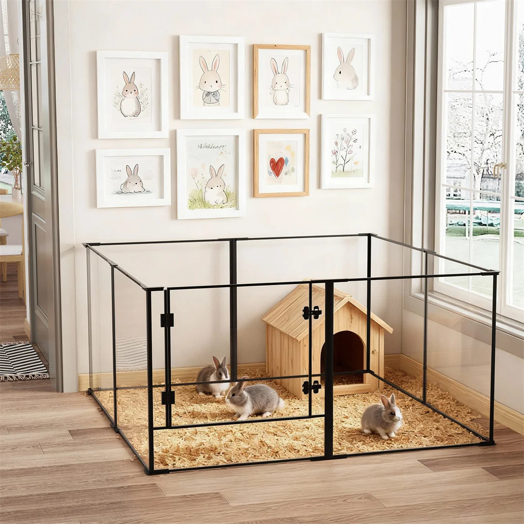 8 Panels Acrylic Dog Playpen Indoor Pet Exercise Fence Whelping Pen Box for Puppies Rabbits Small Animals Clear Pet Play Area