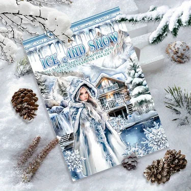 6 Pack 120 Sheets A5 Winter Wonderland Sticker Book, PET Pre Cut Vintage Decals for Journaling, Scrapbooking DIY Craft Supplies