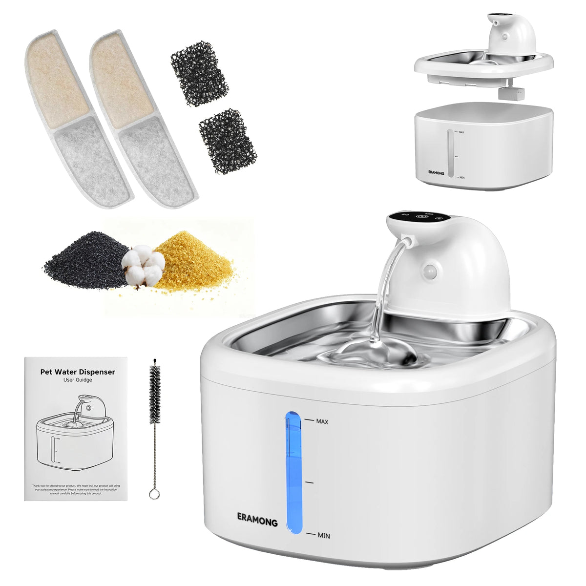 Automatic Cat Water Dispenser 118Oz/3.5L with Motion Sensor And Multiple Modes, Stainless Steel Tray Wireless Cat Fountain USB Rechargeable for Indoor Use, Pet Water Fountain with 2 Filter Cartridges
